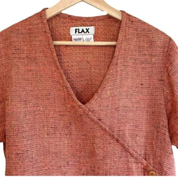Flax 100% Linen Wrap Button Top - Picture 2 of 9